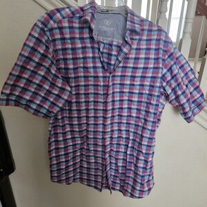 Bugatchi Blue and Pink Casual Button Down Shirt